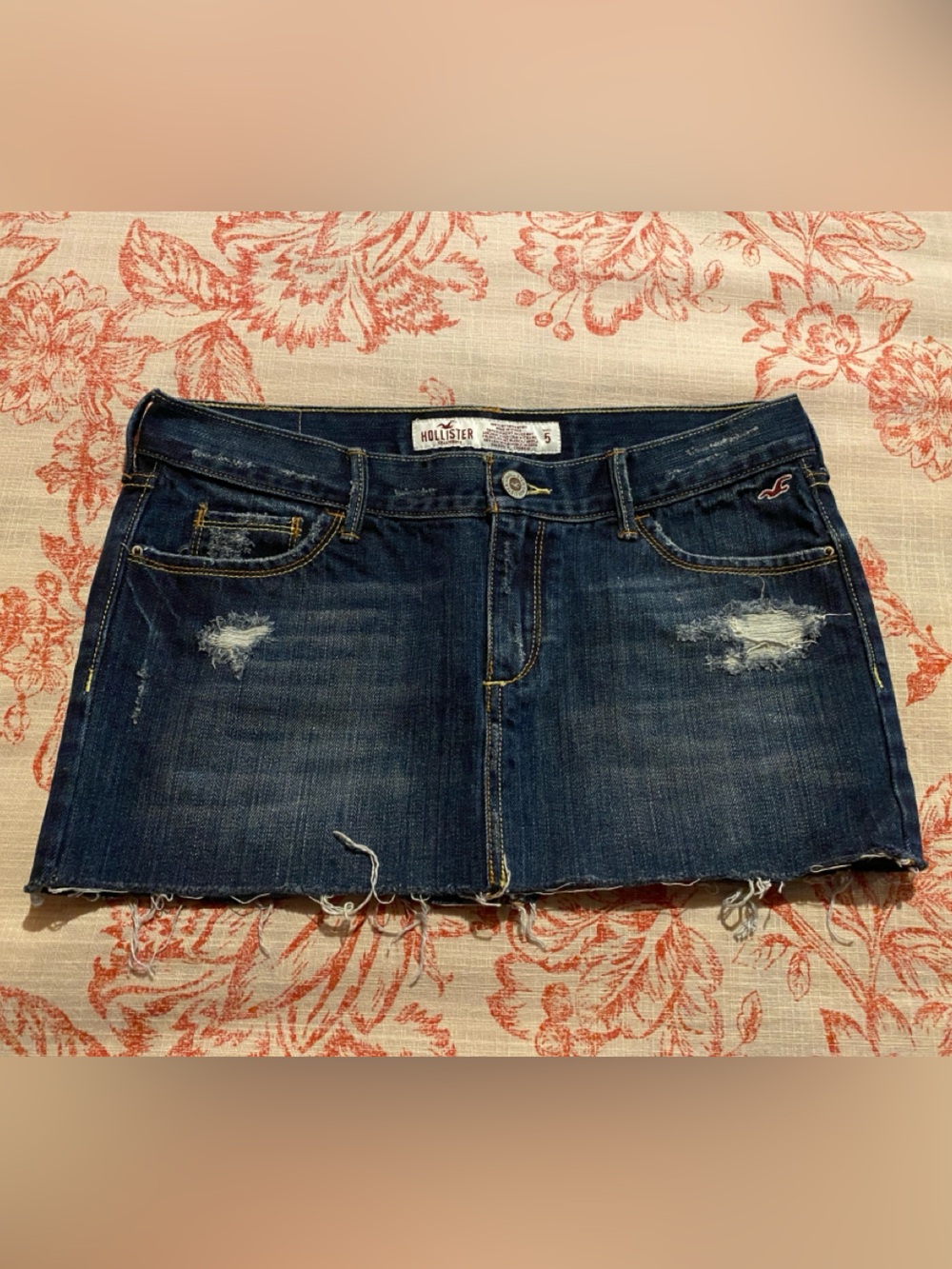 Hollister Indigo Distressed Denim Mini Skirt